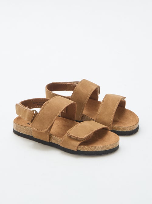 Flat sandals with double strap and hook-and-loop fastening - Kiabi