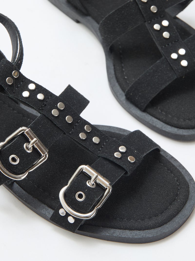 Flat Sandals with Straps Black - Kiabi