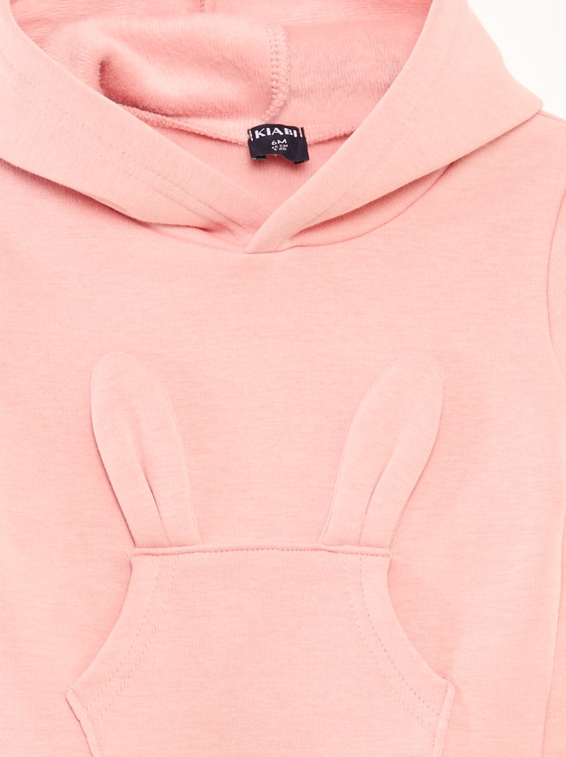 Fleece Hoodie with Animated Bunny Design Pink - Kiabi