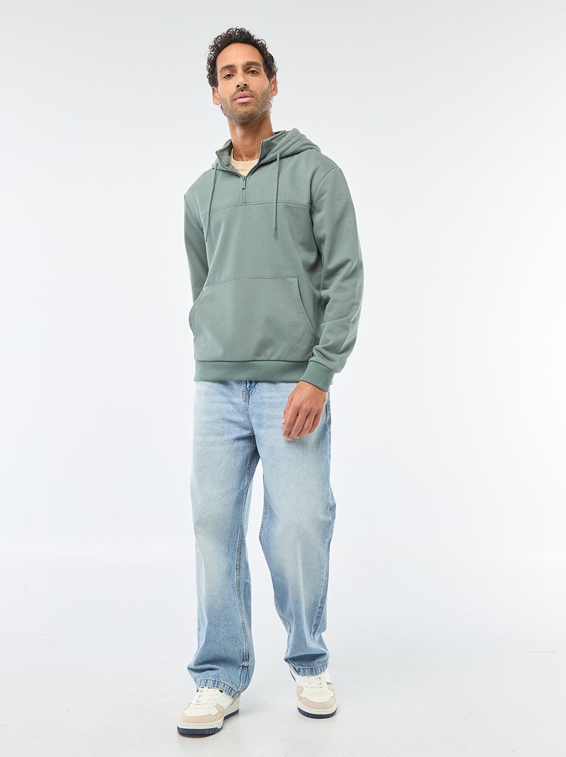 Fleece Hoodie with Zipped Neck Opening Green - Kiabi
