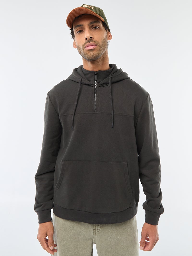 Fleece Hoodie with Zipped Neck Opening Grey - Kiabi