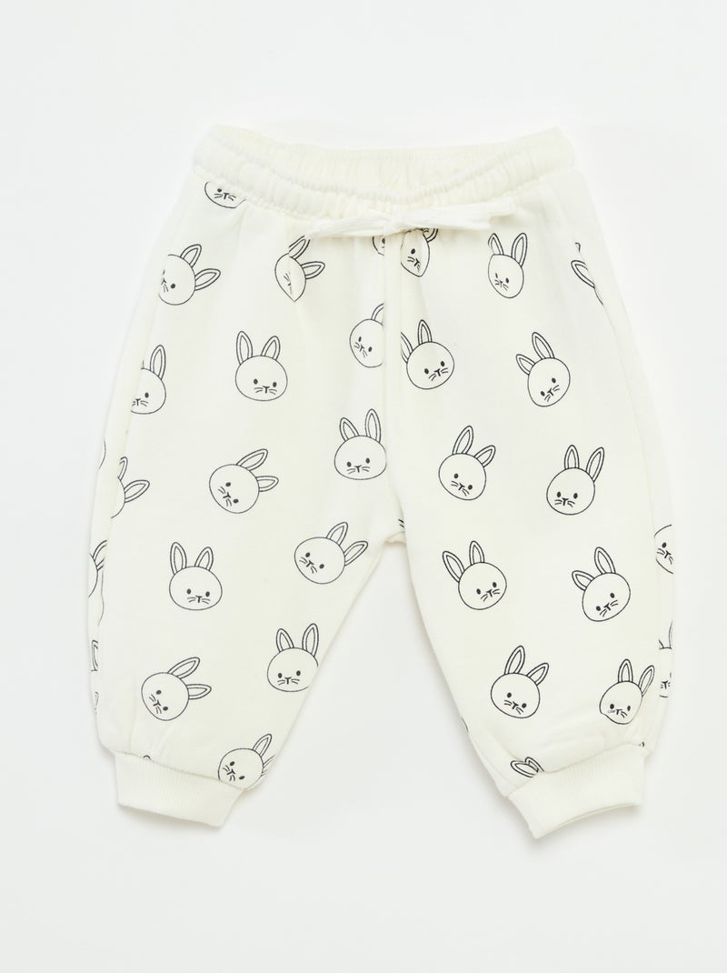 Fleece Joggers with Kangaroo Pocket and Novelty Ears White - Kiabi