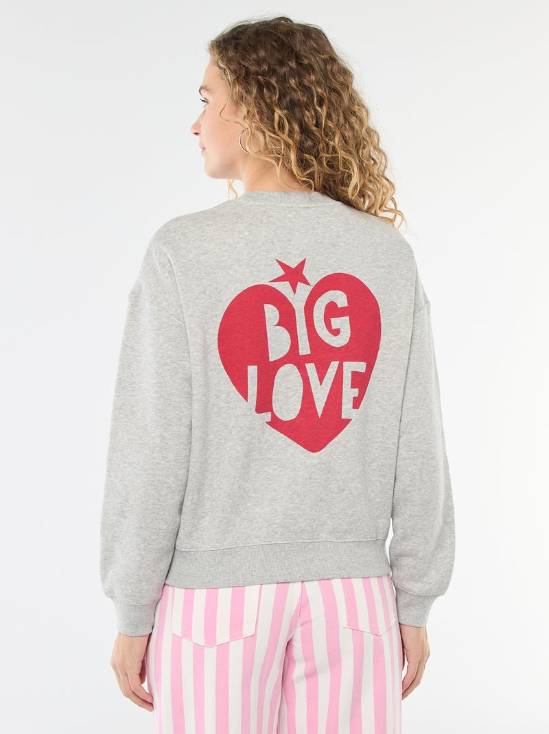 Fleece Sweatshirt with Slogan Grey - Kiabi