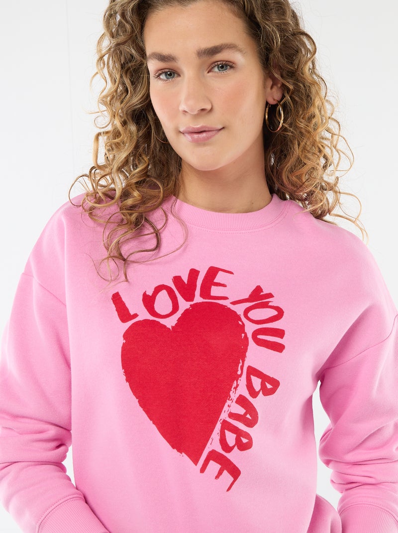 Fleece Sweatshirt with Slogan Pink - Kiabi