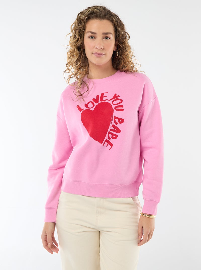 Fleece Sweatshirt with Slogan Pink - Kiabi