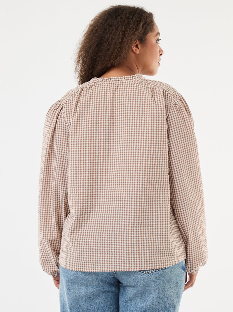 Fliessende Bluse mit Vichy-Karo Beige - Kiabi