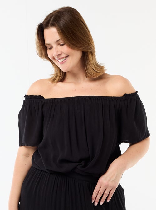 Fliessende Crêpe-Bluse mit kurzen Ärmeln - Kiabi