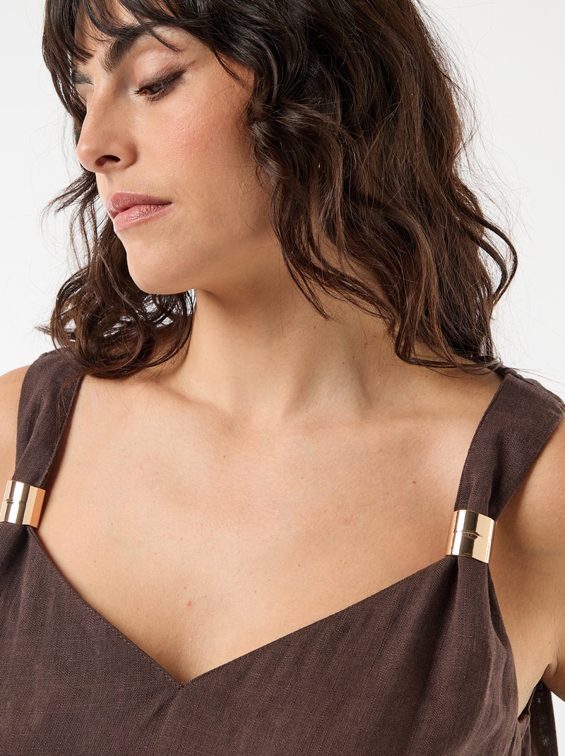 Fliessendes Top aus Leinenmischung mit goldfarbenen Schmuckdetails Braun - Kiabi