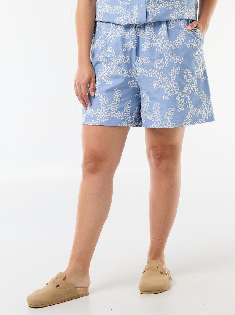 Floral Embroidered Shorts Blue - Kiabi