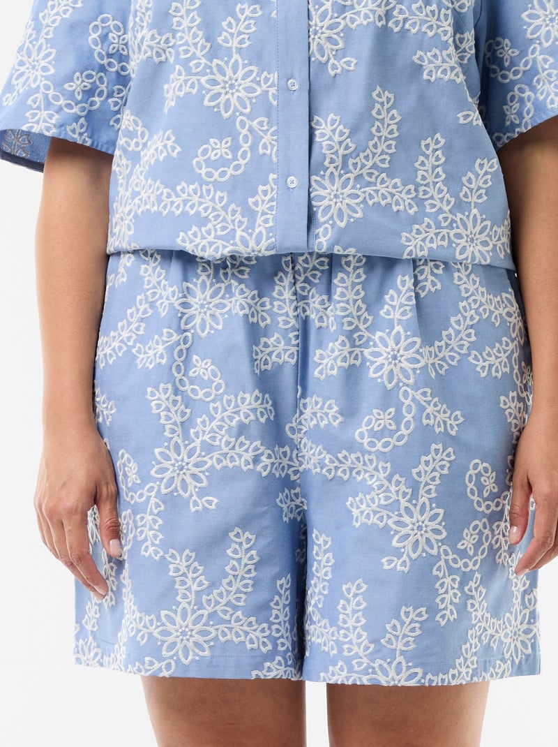 Floral Embroidered Shorts Blue - Kiabi
