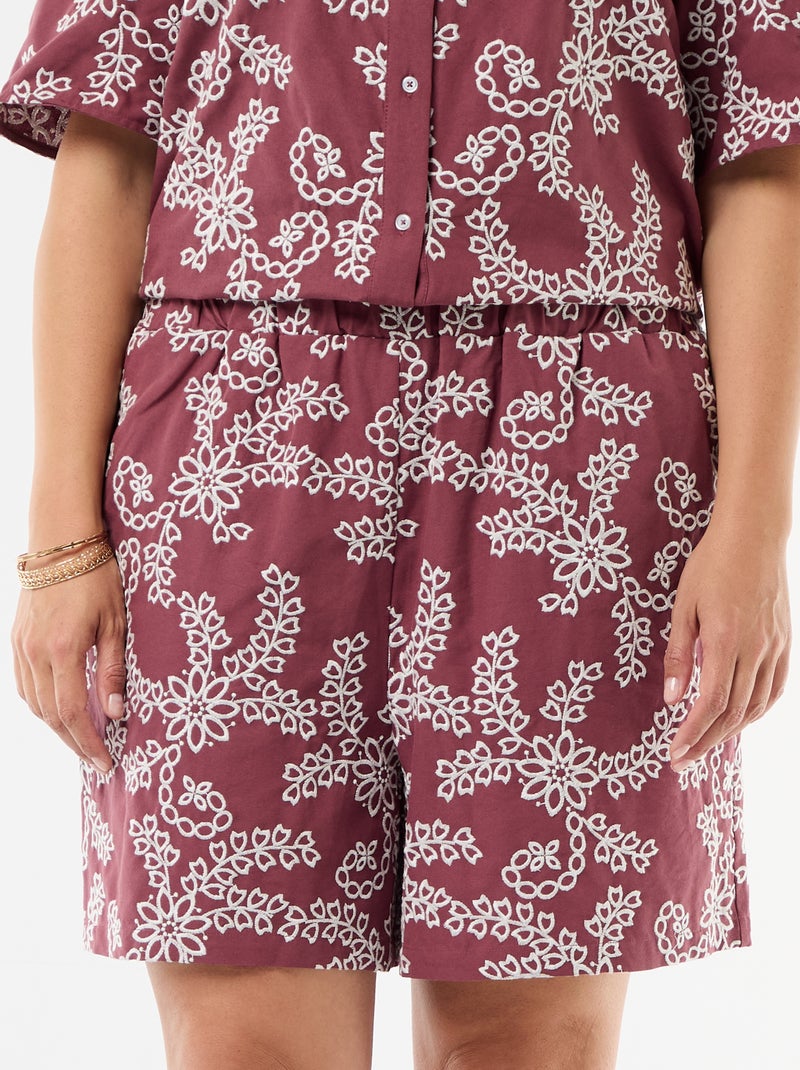 Floral Embroidered Shorts Pink - Kiabi