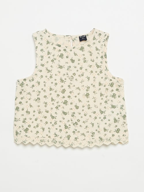 Floral Print Cotton Gauze Top - Kiabi