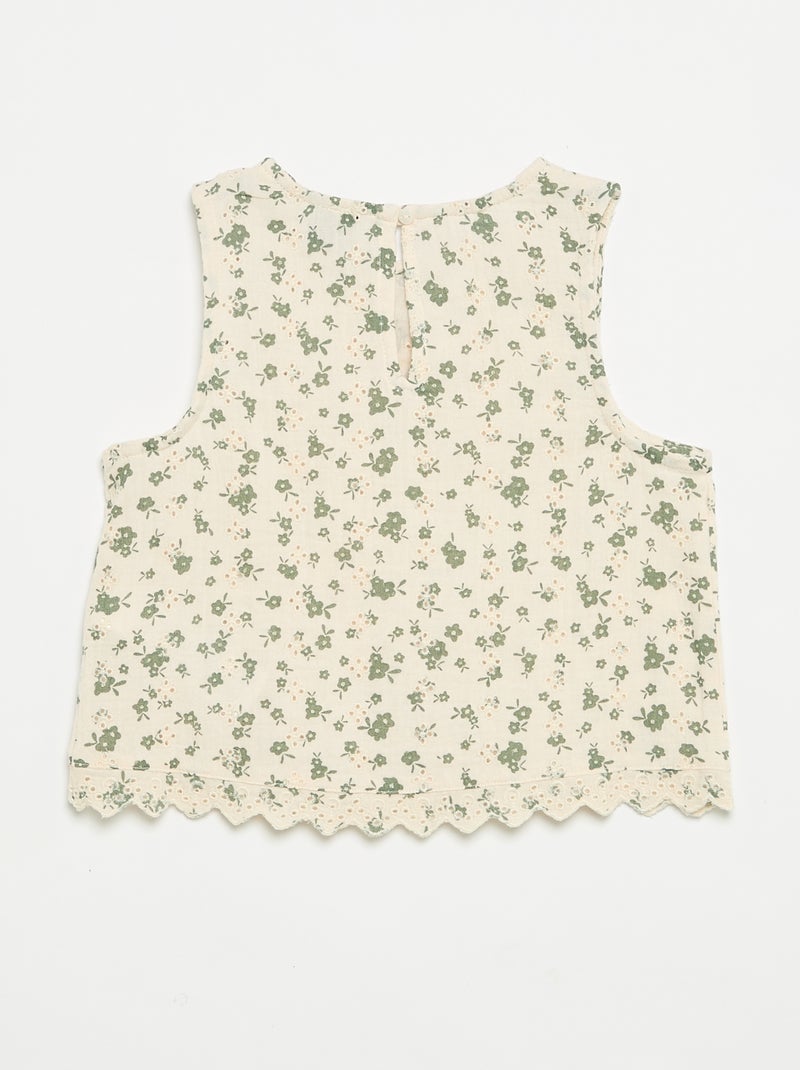 Floral Print Cotton Gauze Top Ecru - Kiabi
