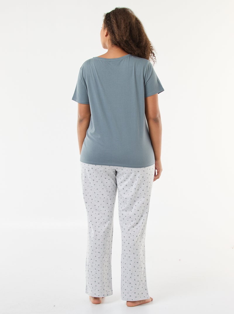 Floral Print Long Pyjama Set - 2 Piece Grey - Kiabi