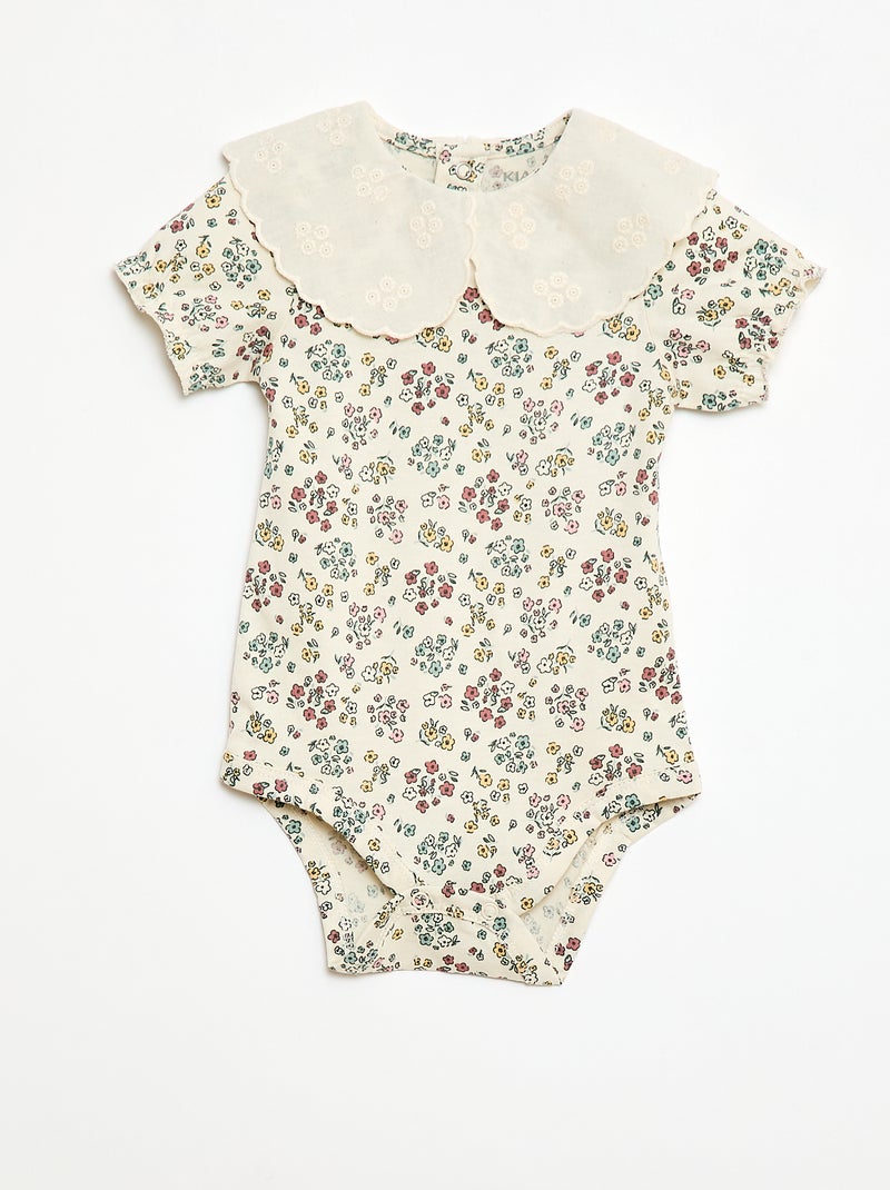 Floral Print Peter Pan Collar Bodysuit White - Kiabi