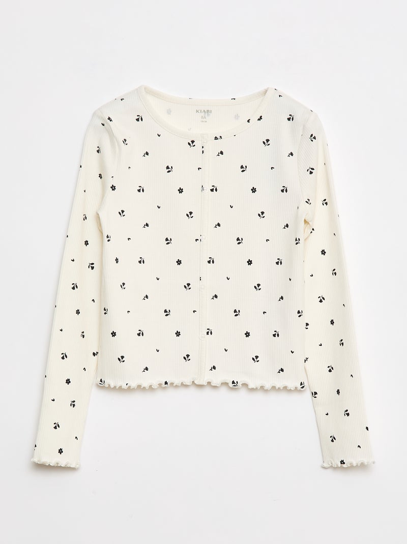 Floral ribbed T-shirt Beige - Kiabi