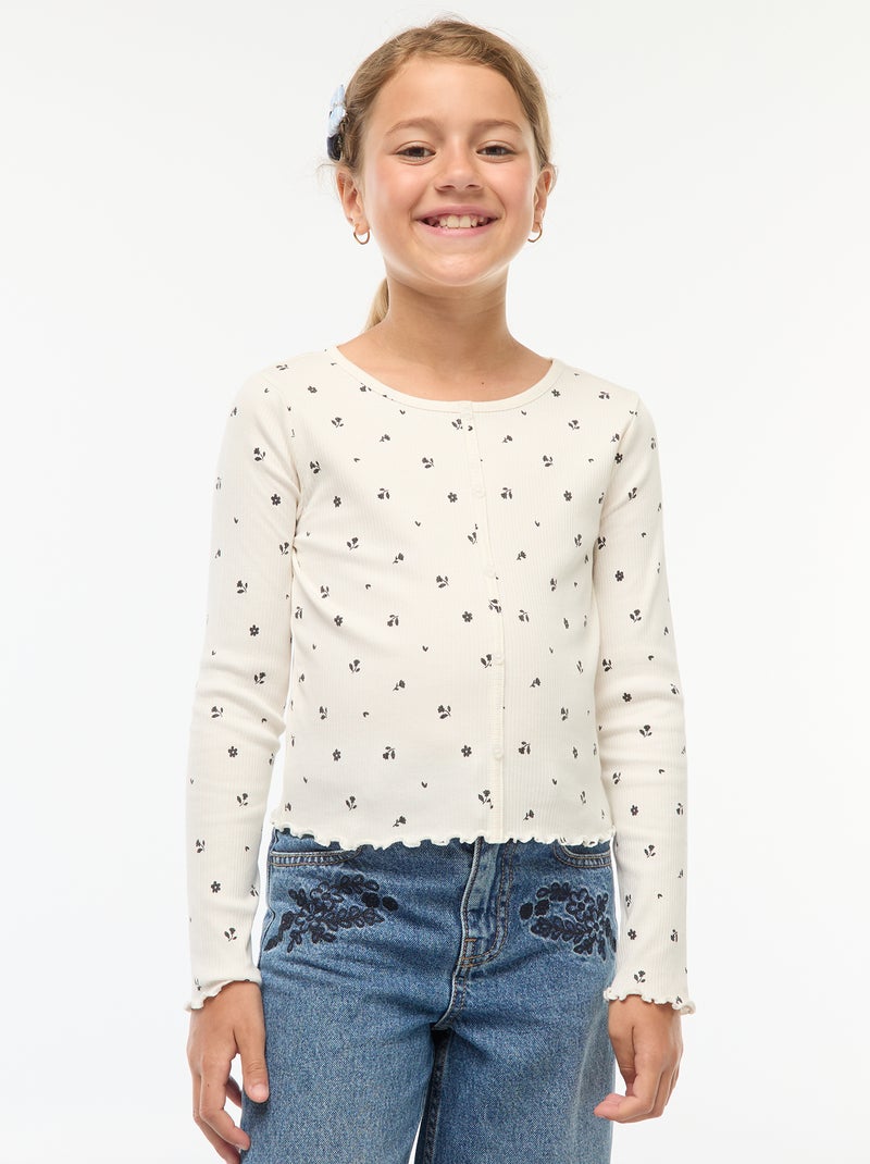 Floral ribbed T-shirt Beige - Kiabi