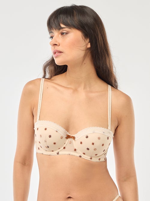 Floral Tulle Balconette Bra - Kiabi Floral Tulle Balconette Bra - Kiabi