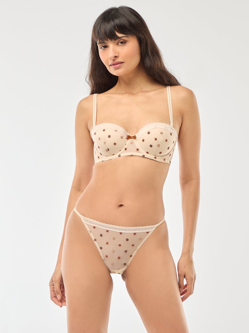 Floral Tulle Balconette Bra Pink - Kiabi