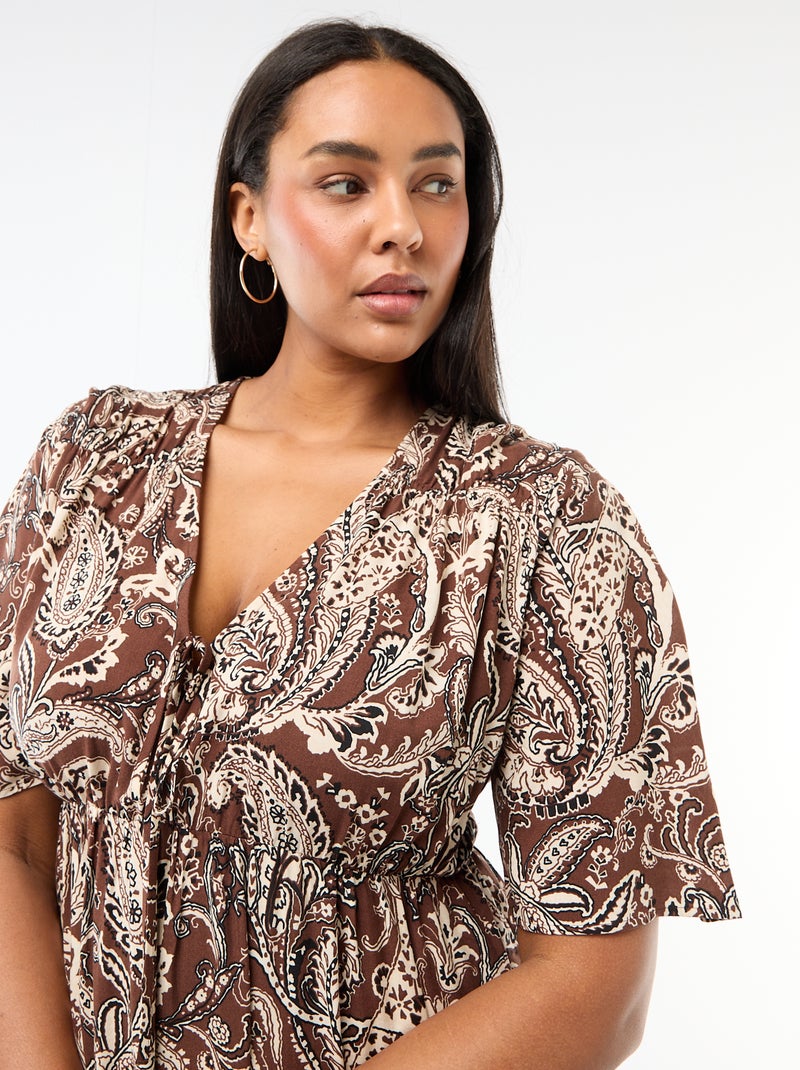 Flowing Printed Dress Brown - Kiabi
