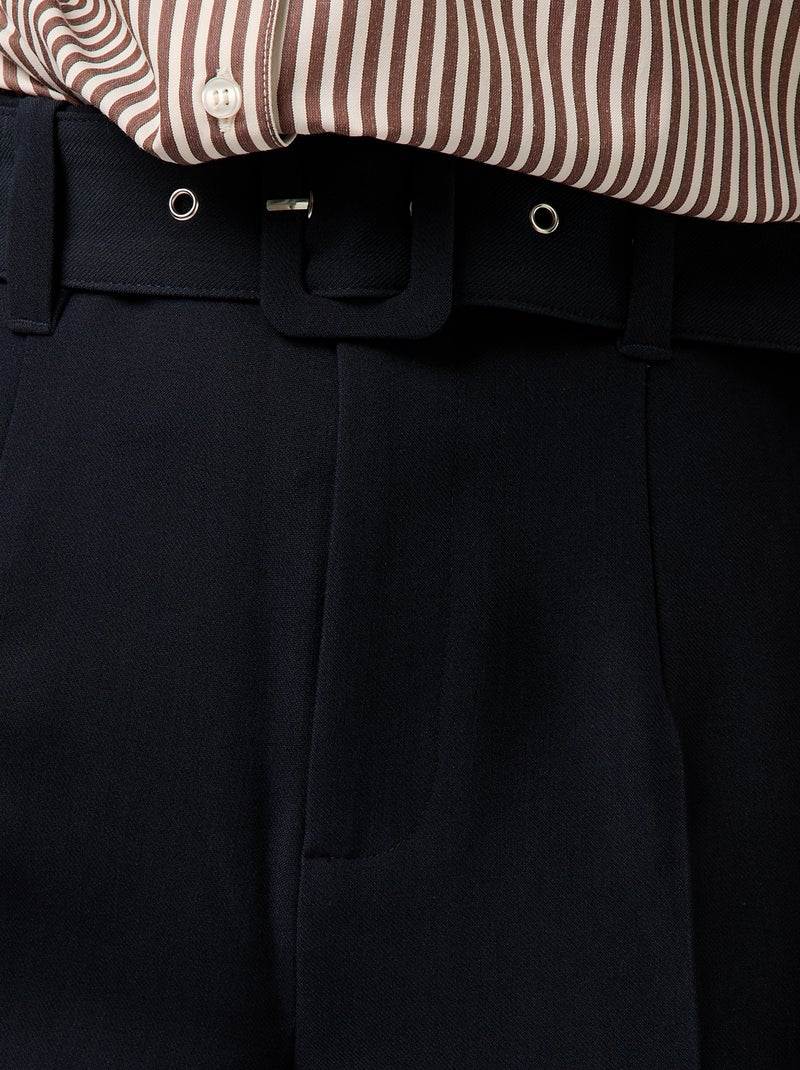 Flowy Carrot Trousers with Buckle Belt Blue - Kiabi