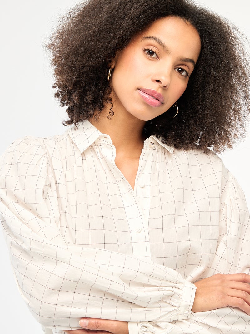 Flowy Check Print Blouse White - Kiabi