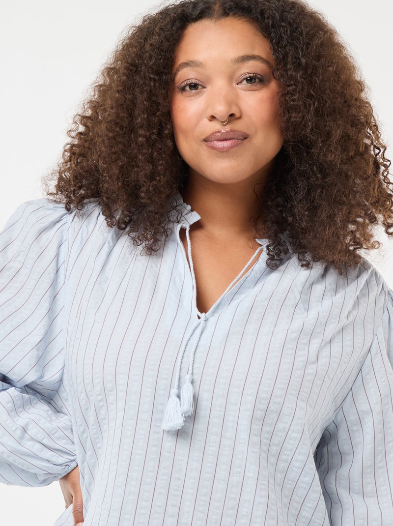 Flowy Fine Stripe Blouse Blue - Kiabi