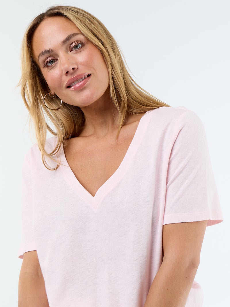 Flowy Linen Blend T-Shirt Pink - Kiabi