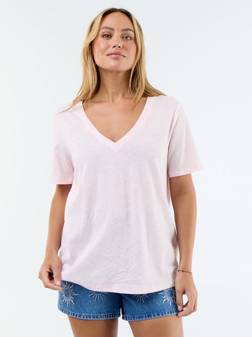 Flowy Linen Blend T-Shirt - Kiabi