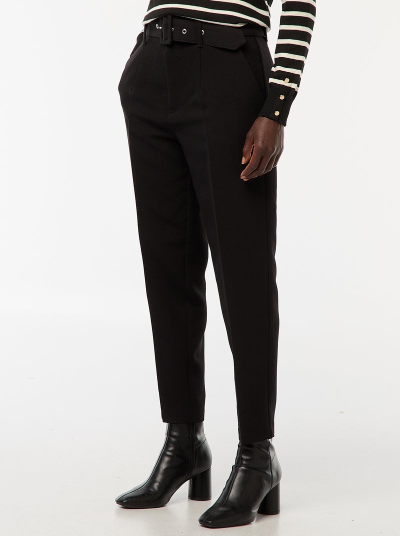 Fluid Carrot Trousers with Buckle Belt Black - Kiabi