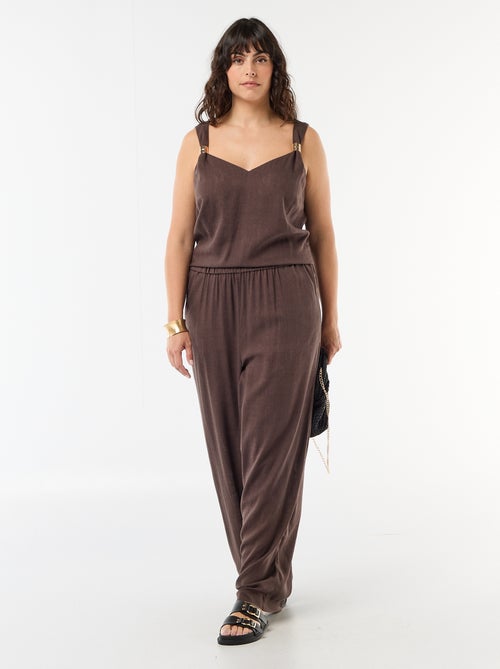 Fluid linen blend top with gold embellishments - Kiabi
