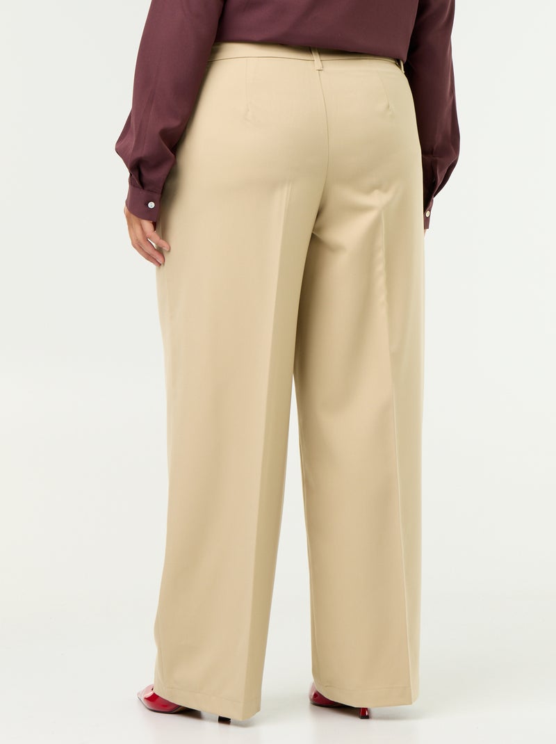 Fluid wide-leg plain trousers Beige - Kiabi