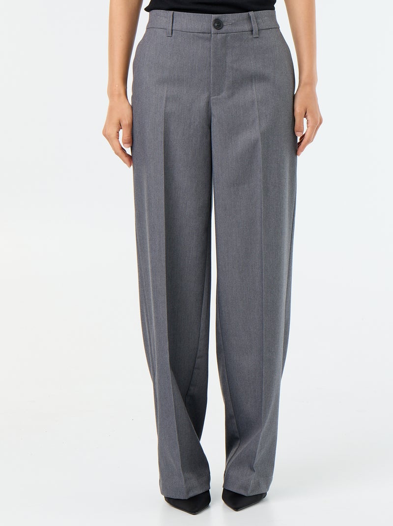 Fluid wide-leg plain trousers Grey - Kiabi