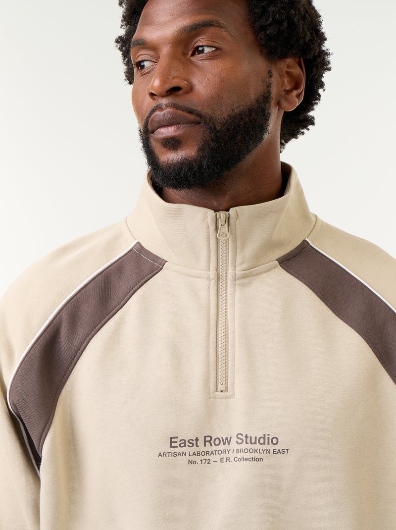 French Terry Funnel Neck Sweater Beige - Kiabi