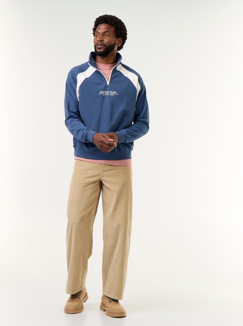 French Terry Funnel Neck Sweater Blue - Kiabi
