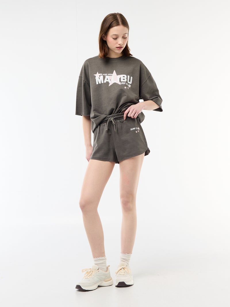 French Terry Short Shorts with Graphic Grey - Kiabi