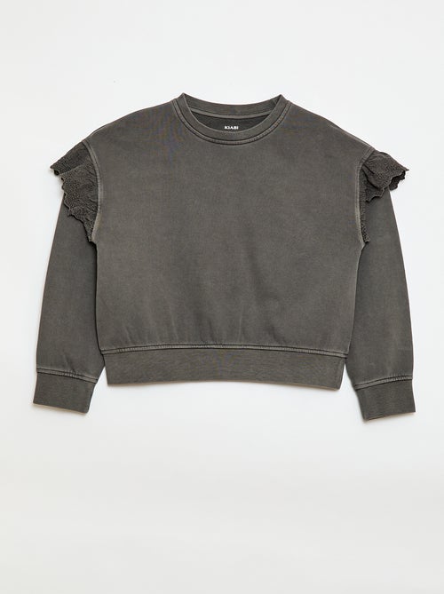 French Terry Sweatshirt with Broderie Anglaise - Kiabi French Terry Sweatshirt with Broderie Anglaise - Kiabi