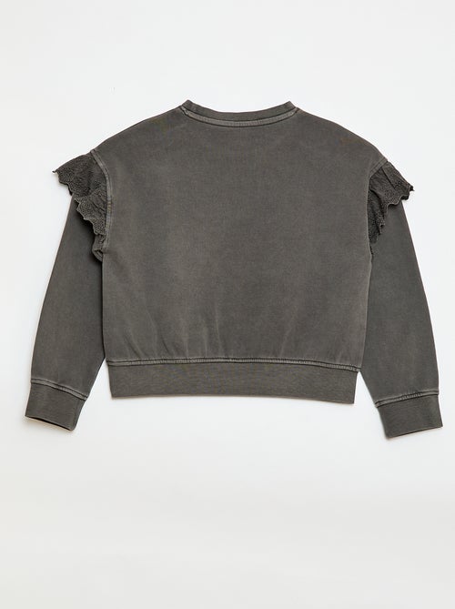 French Terry Sweatshirt with Broderie Anglaise - Kiabi French Terry Sweatshirt with Broderie Anglaise - Kiabi
