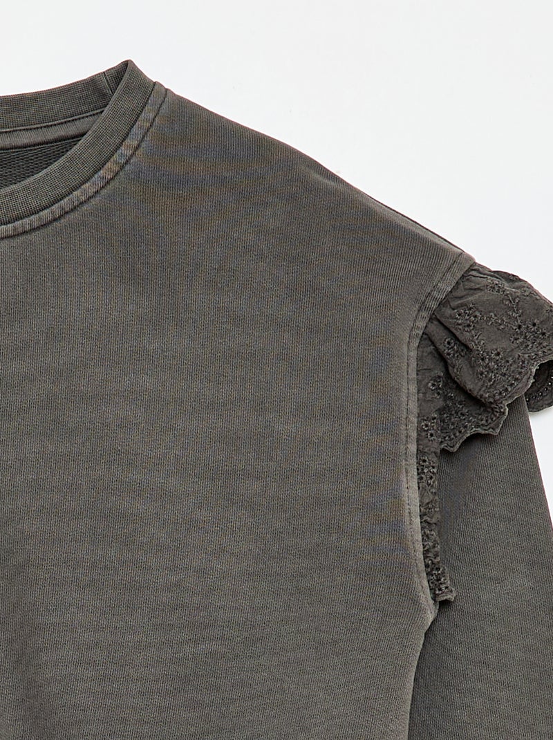 French Terry Sweatshirt with Broderie Anglaise Grey - Kiabi