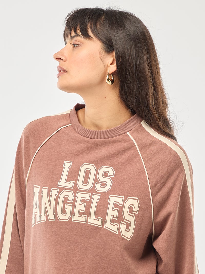 French terry sweatshirt with contrasting stripes Brown - Kiabi