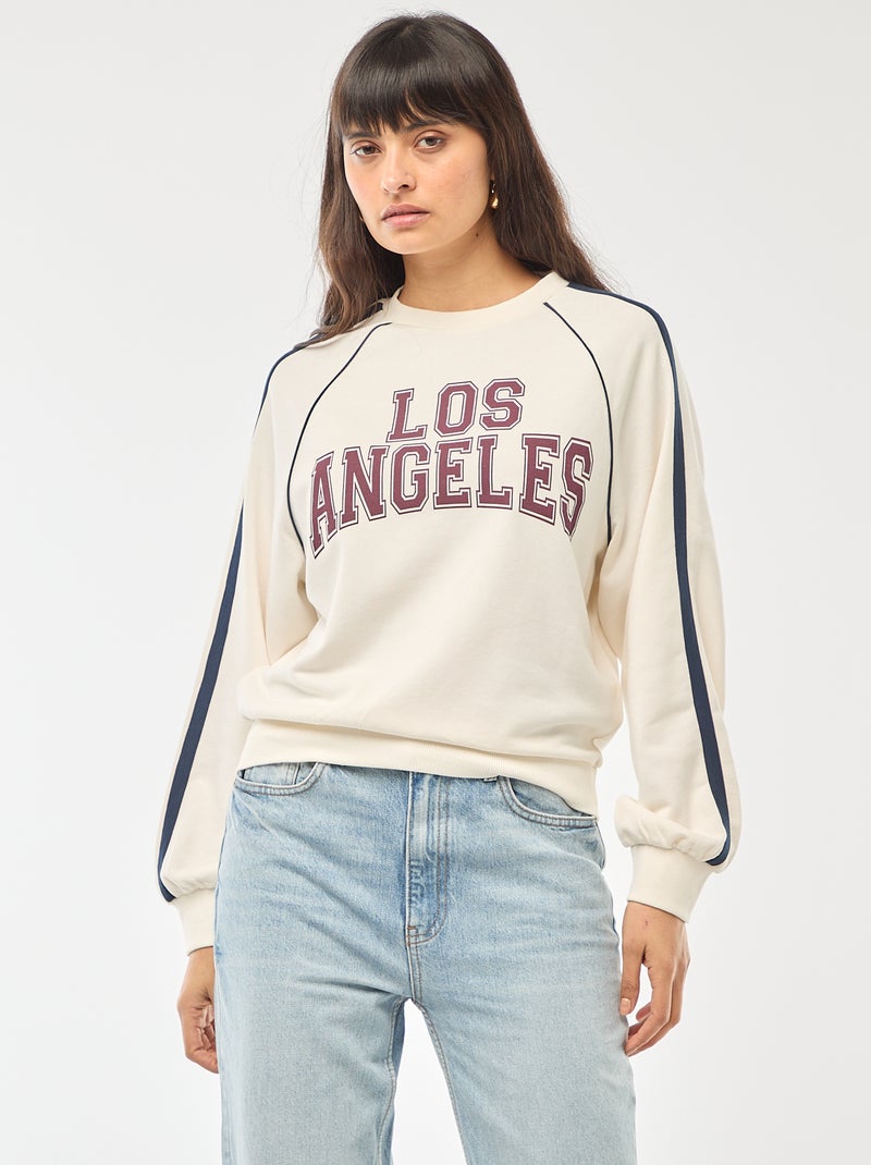 French terry sweatshirt with contrasting stripes White - Kiabi