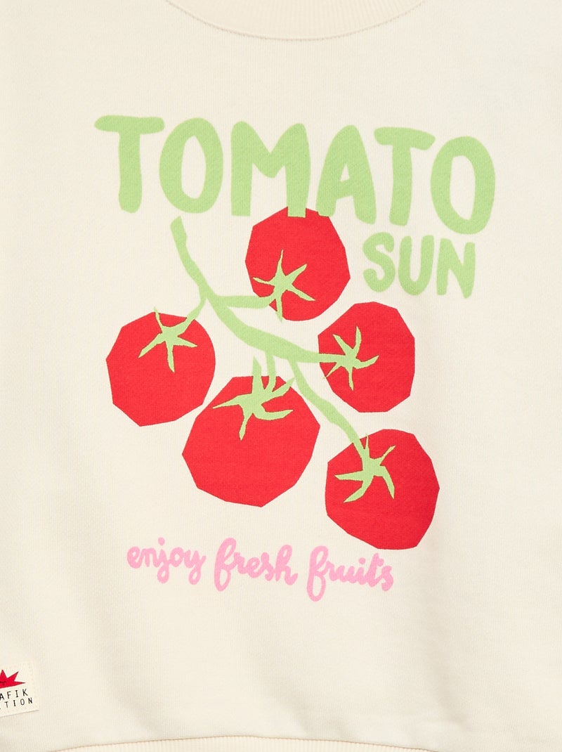 French Terry Sweatshirt with Front Print White - Kiabi