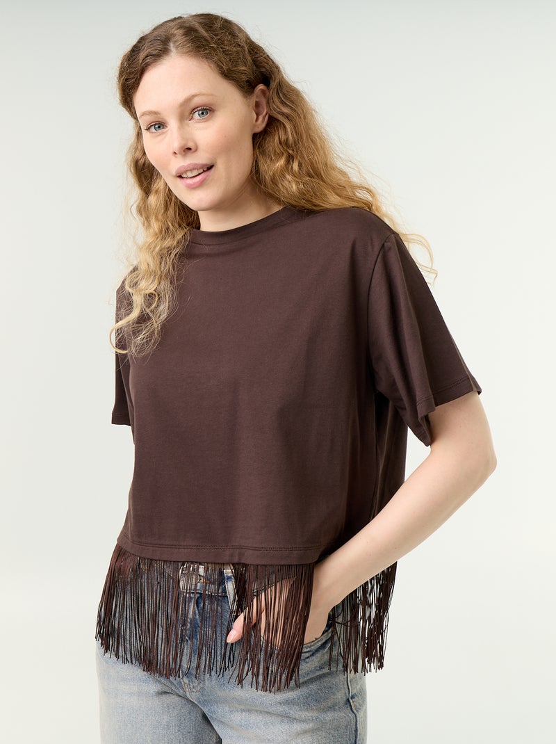 Fringed Basic T-shirt Brown - Kiabi
