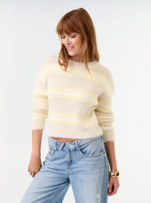 Fuzzy striped round-neck sweater - Kiabi