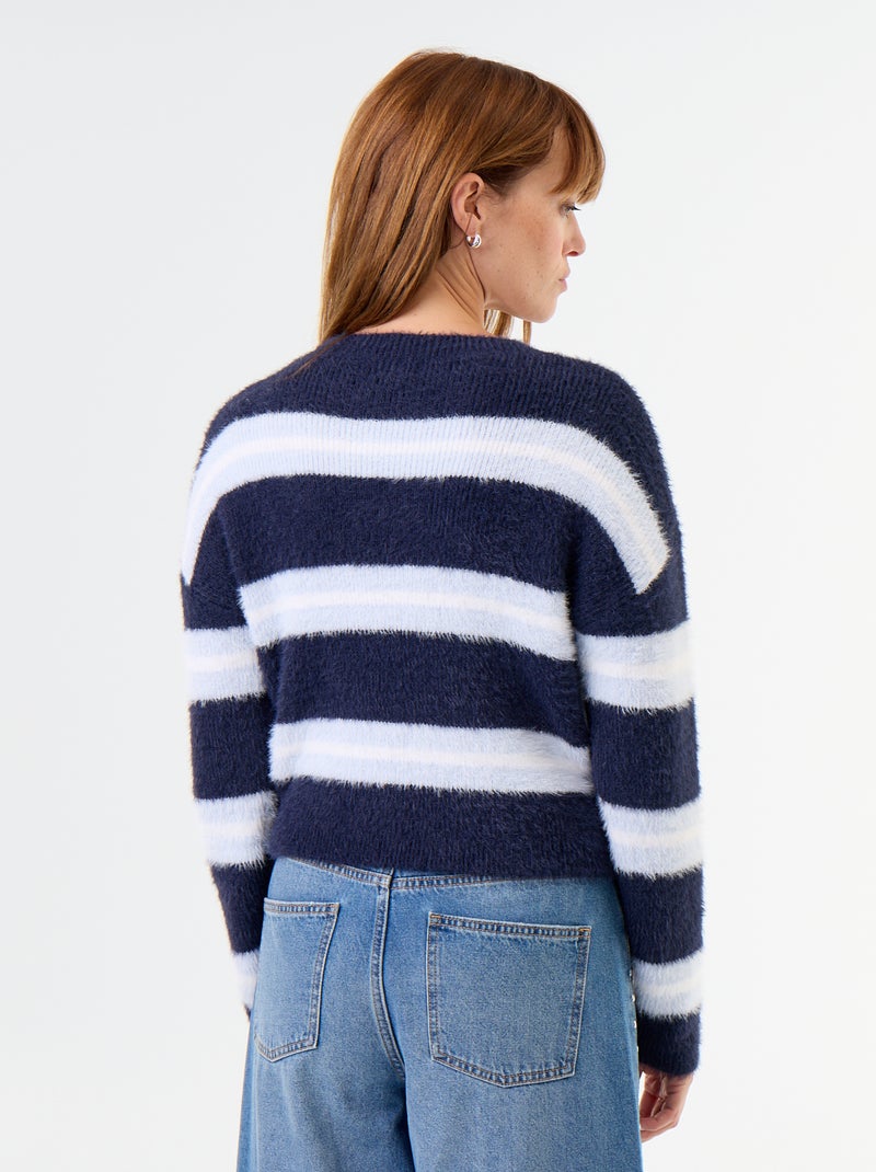 Fuzzy striped round-neck sweater Blue - Kiabi