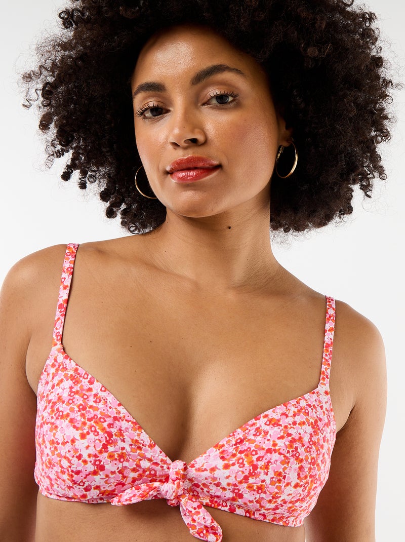 Geblümtes Bikini-Oberteil mit Knoten Rosa - Kiabi