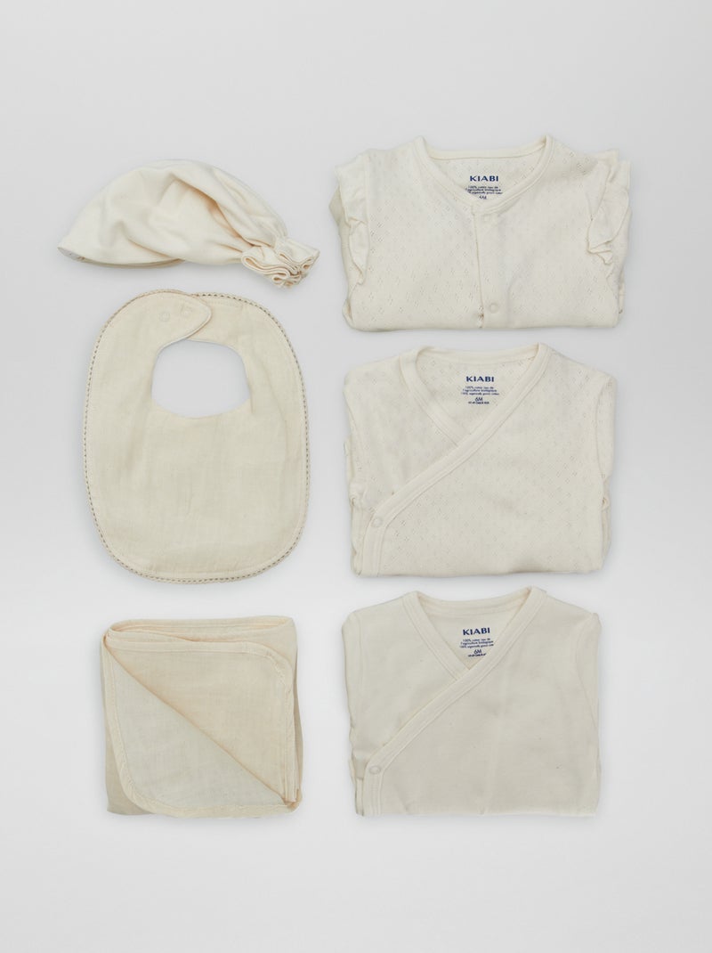 Geburtsset unisex "New born in the family" - 6-teilig Beige - Kiabi