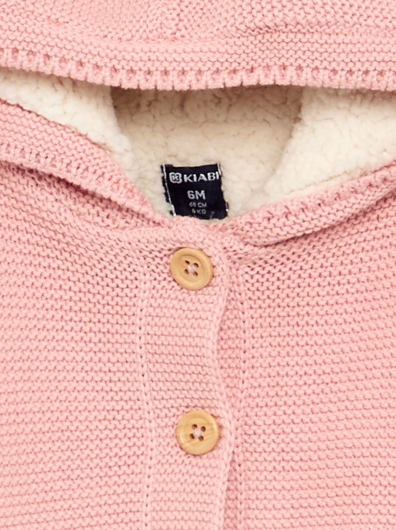 Gefütterte Strickjacke mit Kapuze im Perlmuster Rose - Kiabi