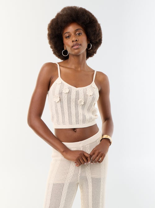Gehäkeltes Tanktop mit gestickten Blumen - Kiabi
