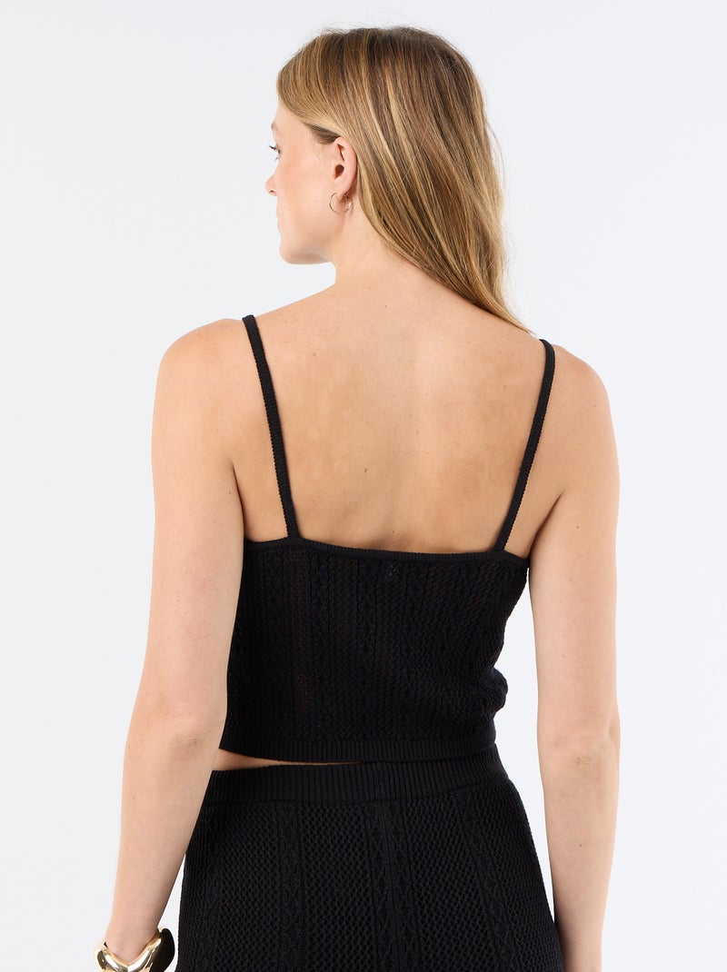 Gehäkeltes Tanktop mit gestickten Blumen Schwarz - Kiabi